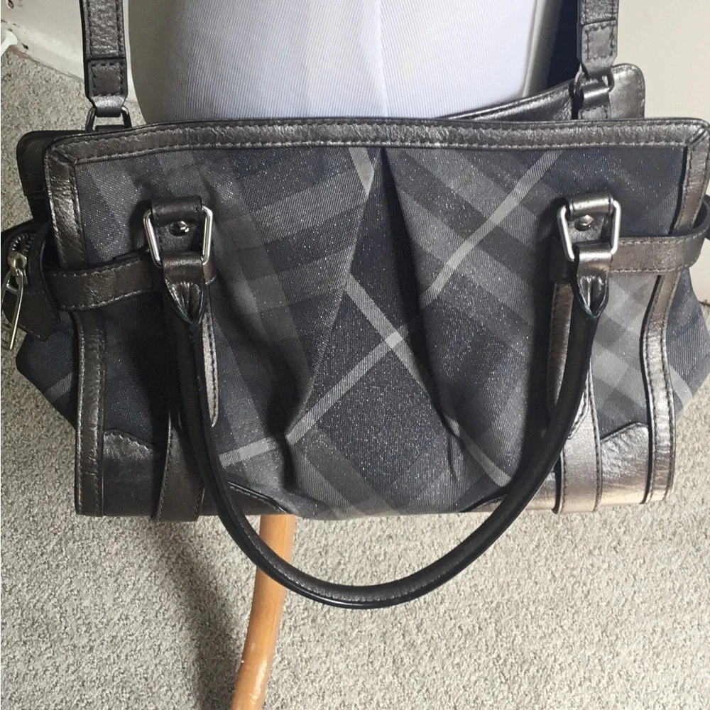 Authentic BURBERRY Gray Shimmer Check “Pilgrim” Satchel Crossbody - EUC